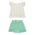 Bestaroo Talya Mint Short And Top Set For Girls Flutter Sleeves Sparkly Top - 