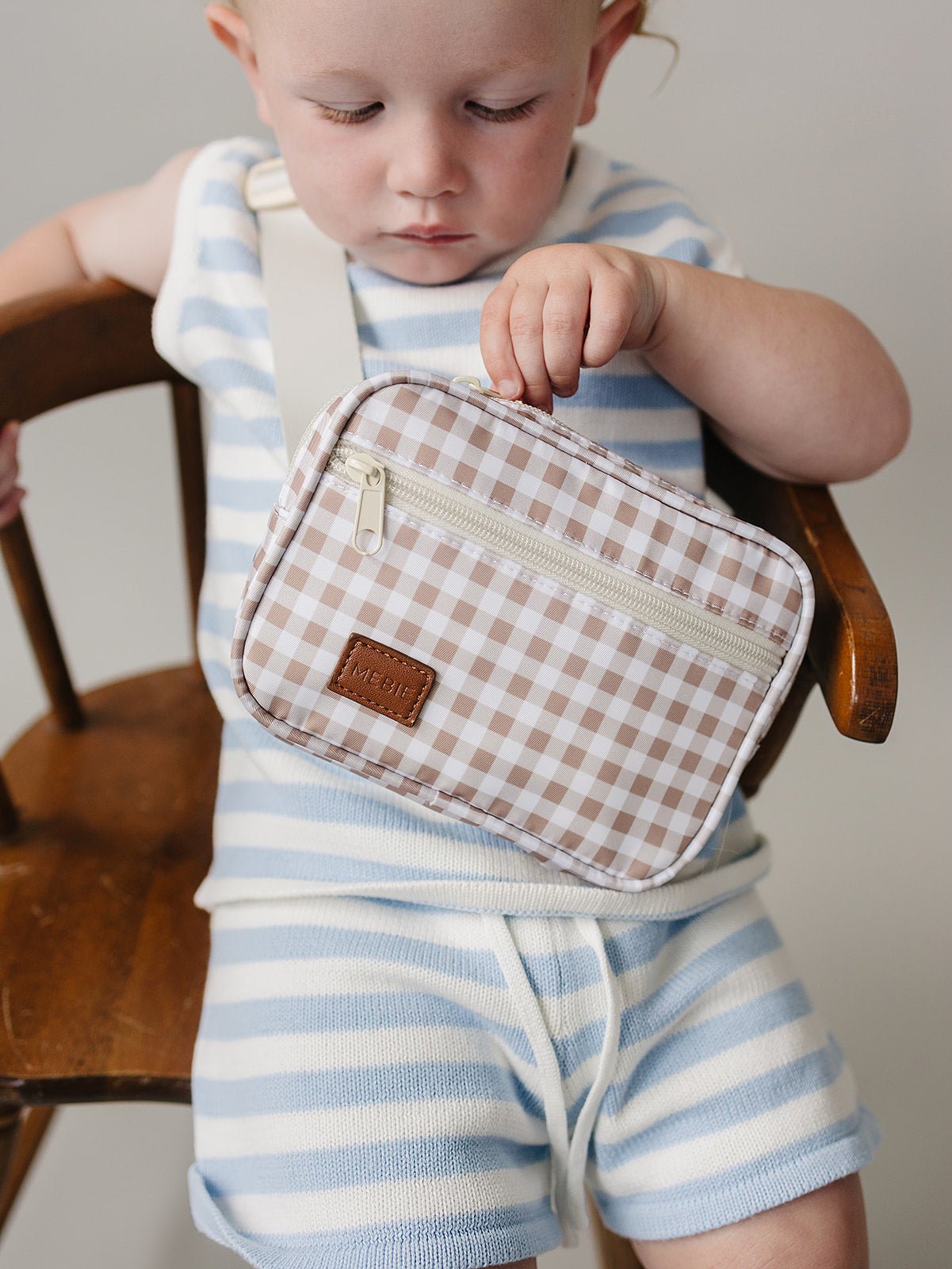 Mebie Baby Tan Gingham Mini Fanny Pack