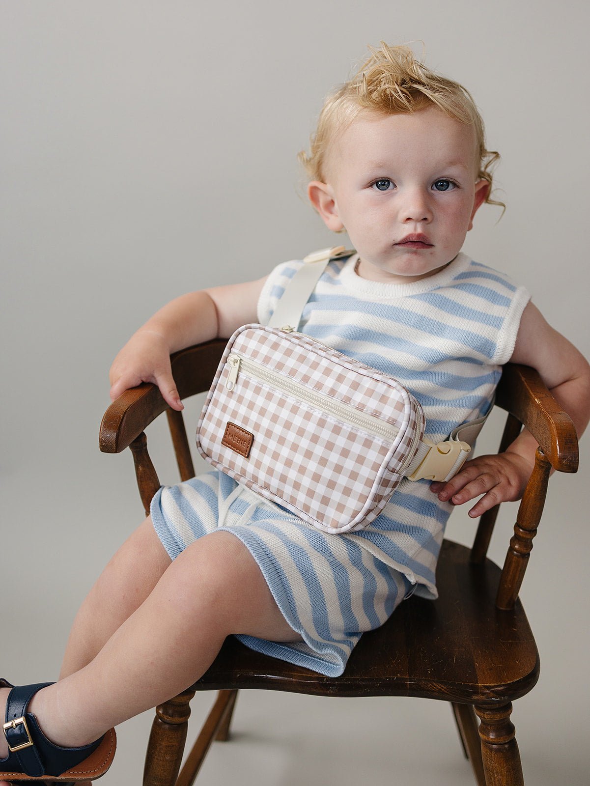 Mebie Baby Tan Gingham Mini Fanny Pack