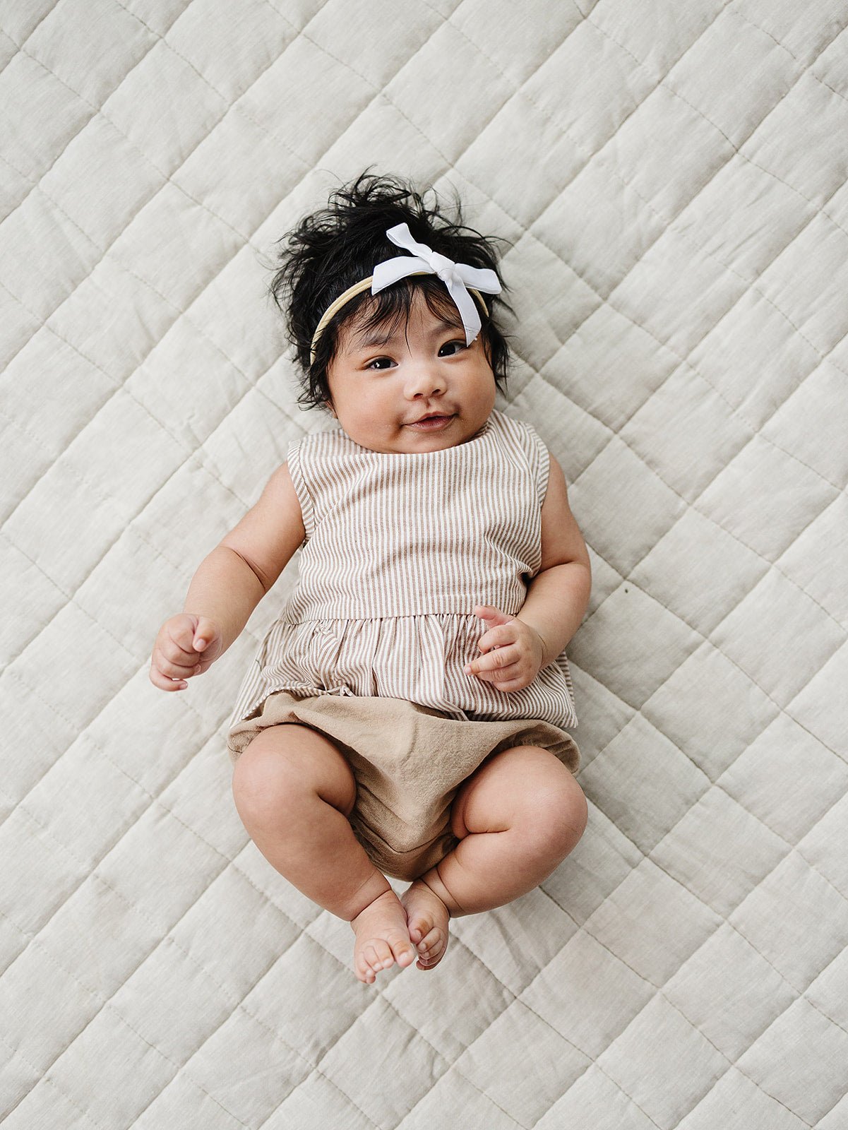 Mebie Baby Tan Stripes Peplum Set - 