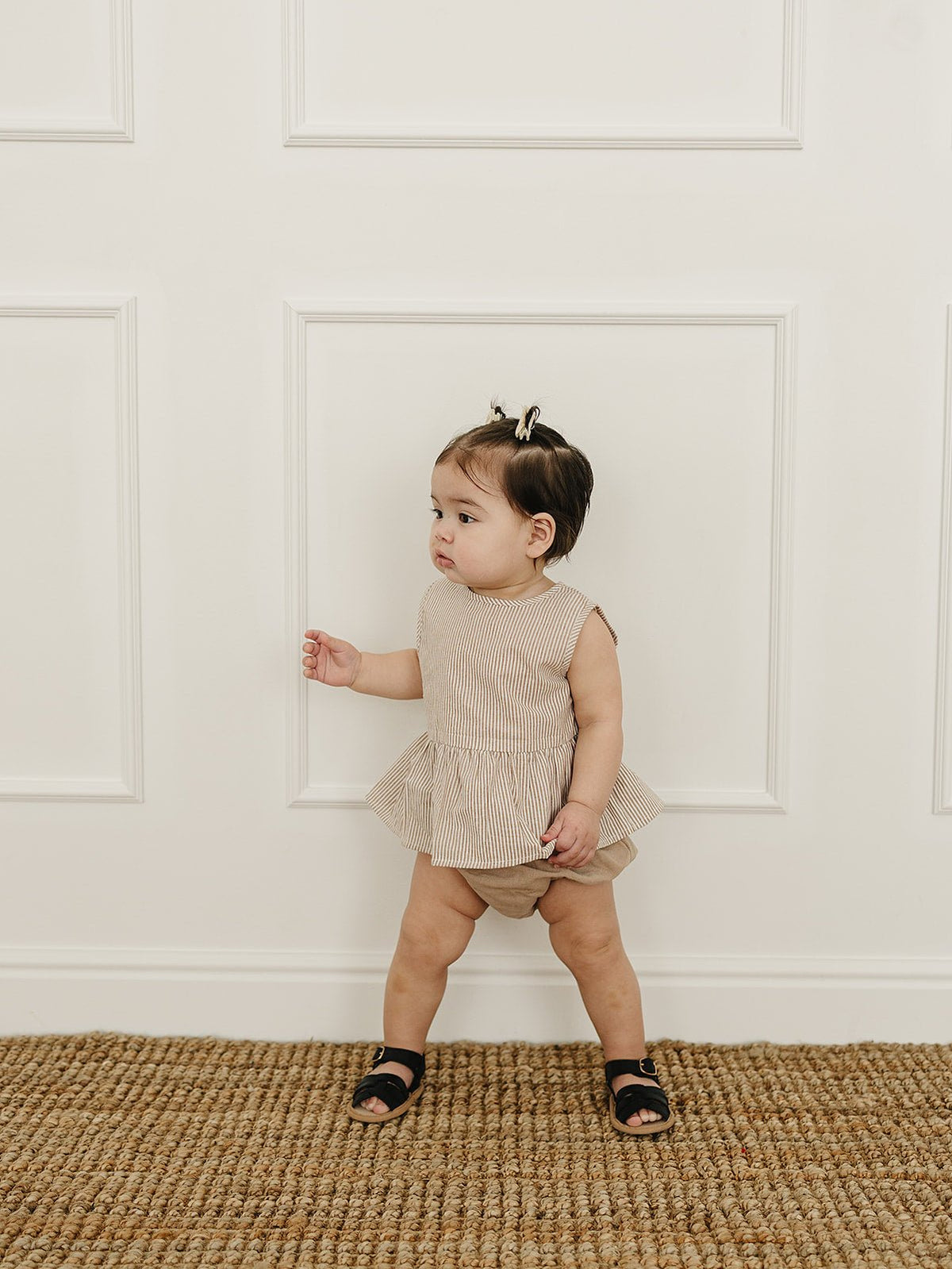 Mebie Baby Tan Stripes Peplum Set - 
