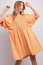 PinkBlush Tangerine Cotton Gauze Mini Dress with Pintuck Design for Summer Style - 