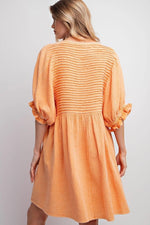 PinkBlush Tangerine Cotton Gauze Mini Dress with Pintuck Design for Summer Style - 
