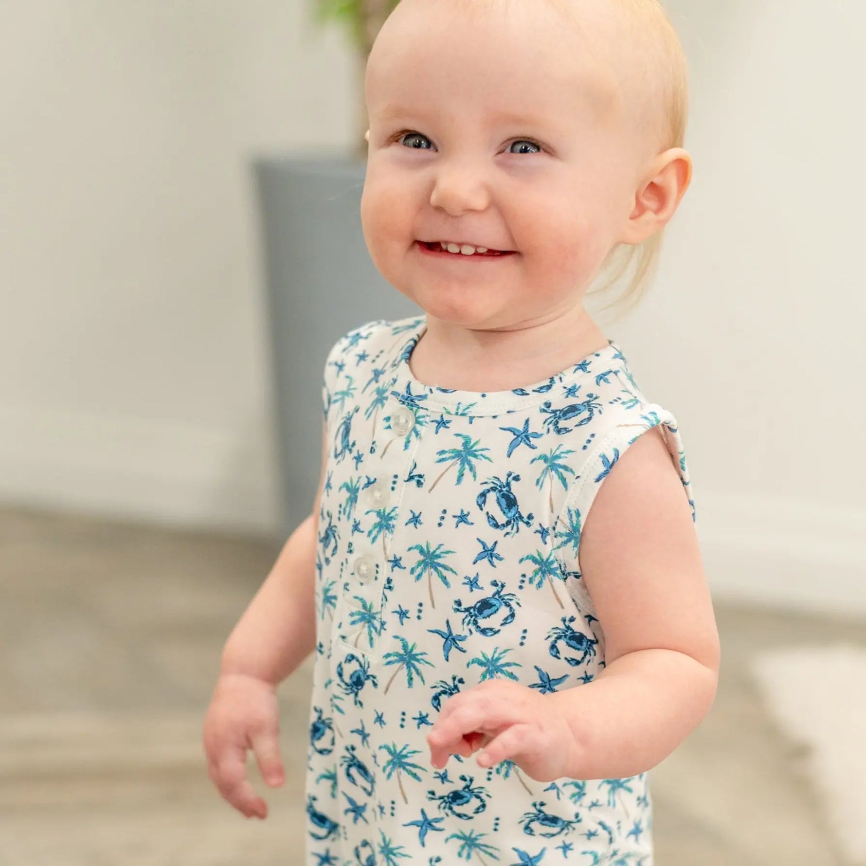 Sweet Bamboo Blue Crabs Tank Romper for Infants and Toddlers Comfortable Summer Wear - Apparel & Accessories > Clothing > Baby & Toddler Clothing > Baby One-Pieces Rompers