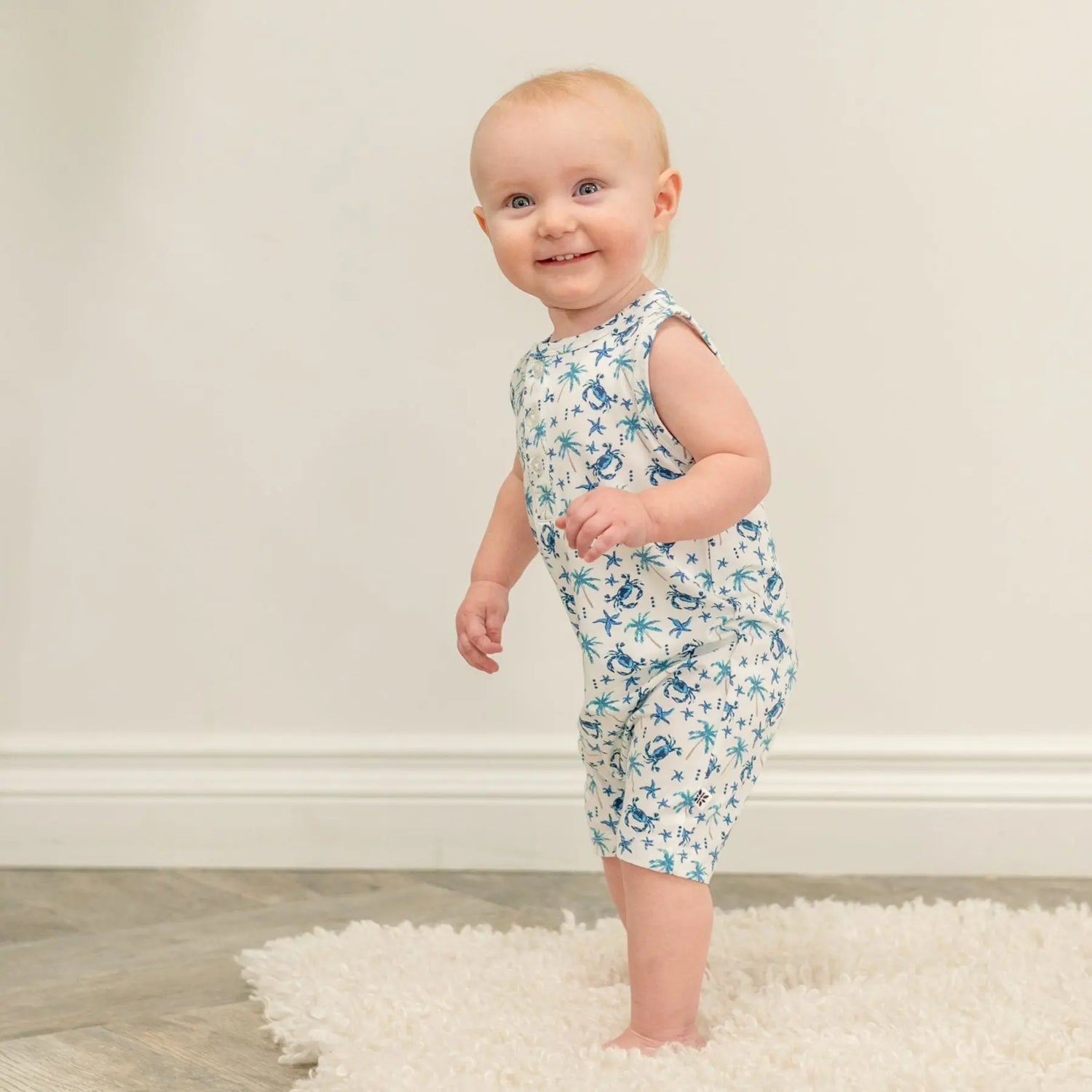 Sweet Bamboo Blue Crabs Tank Romper for Infants and Toddlers Comfortable Summer Wear - Apparel & Accessories > Clothing > Baby & Toddler Clothing > Baby One-Pieces Rompers
