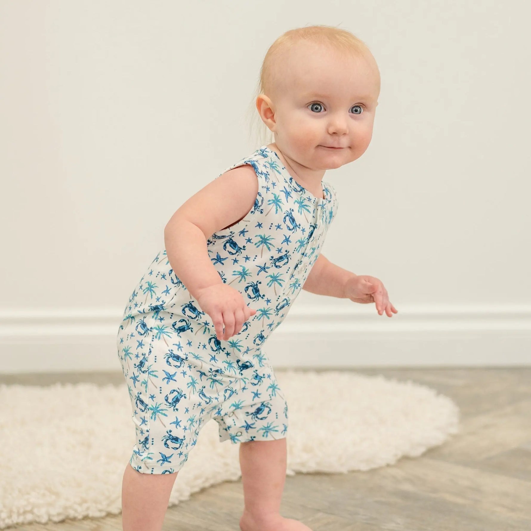 Sweet Bamboo Blue Crabs Tank Romper for Infants and Toddlers Comfortable Summer Wear - Apparel & Accessories > Clothing > Baby & Toddler Clothing > Baby One-Pieces Rompers