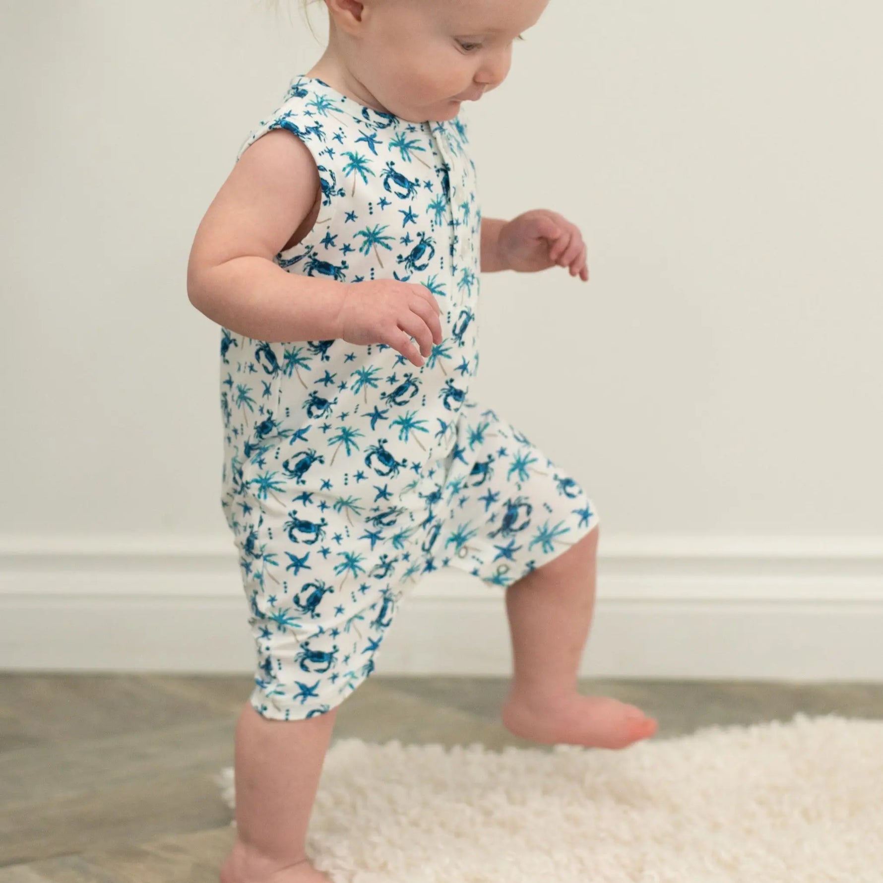 Sweet Bamboo Blue Crabs Tank Romper for Infants and Toddlers Comfortable Summer Wear - Apparel & Accessories > Clothing > Baby & Toddler Clothing > Baby One-Pieces Rompers