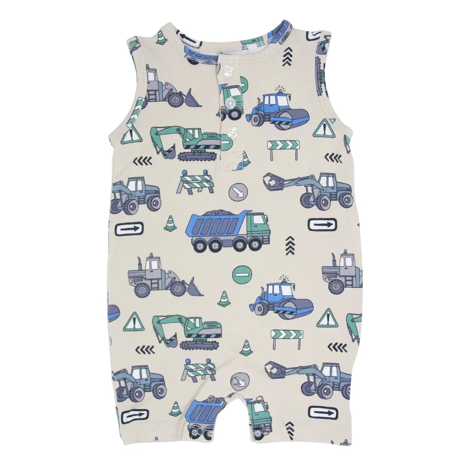 Trucks Diggers Construction Tank Romper for Kids Sweet Bamboo