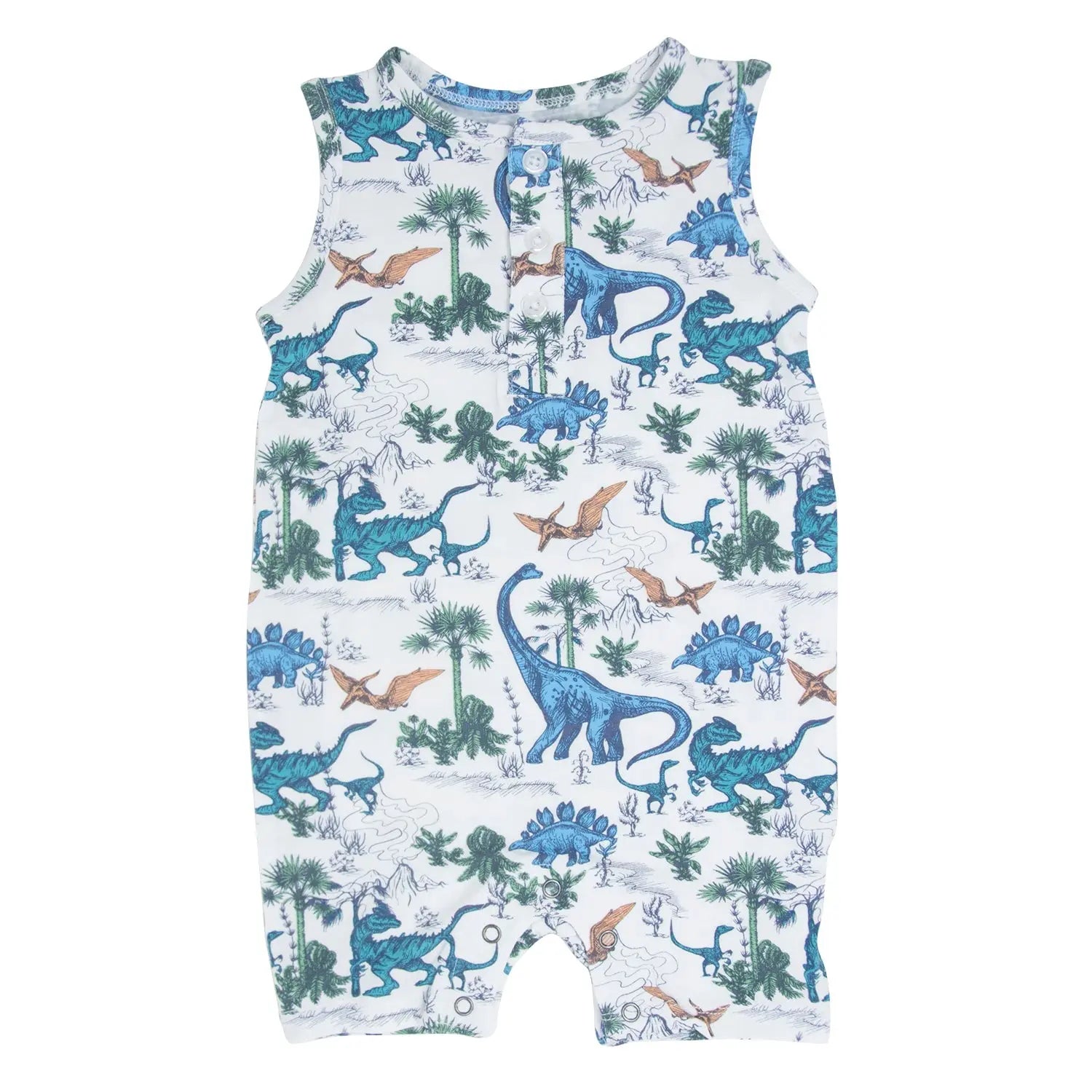Sweet Bamboo Dinosaur Adventures Tank Romper with Playful Print for Active Toddlers - Apparel & Accessories > Clothing > Baby & Toddler Clothing > Baby One-Pieces Rompers