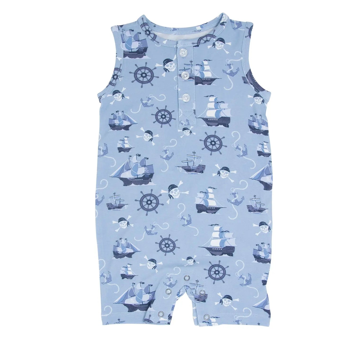 Pirate Ships Tank Romper for Kids Comfortable Sleeveless Summer Outfit Sweet Bamboo