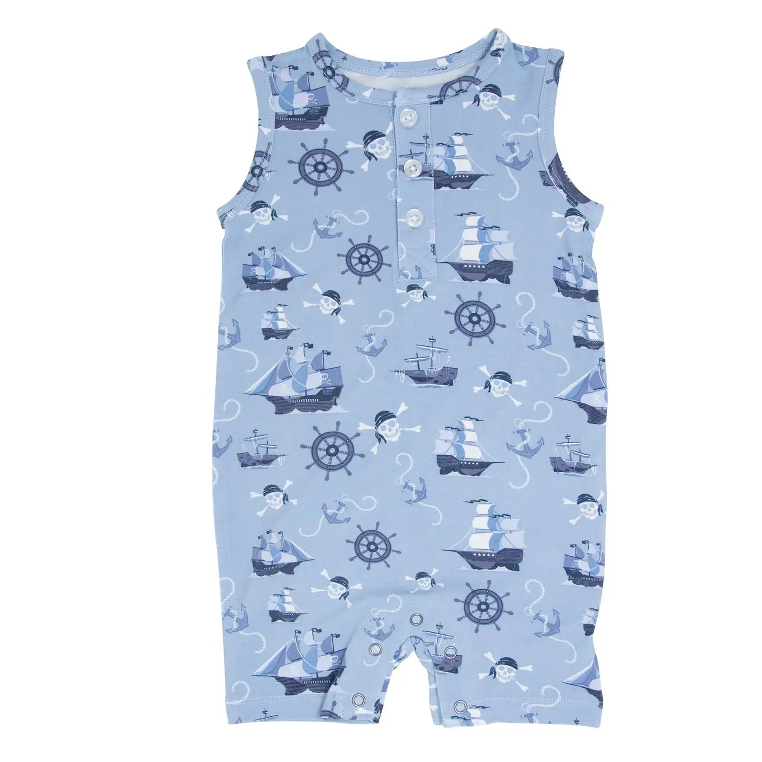 Pirate Ships Tank Romper for Kids Comfortable Sleeveless Summer Outfit Sweet Bamboo