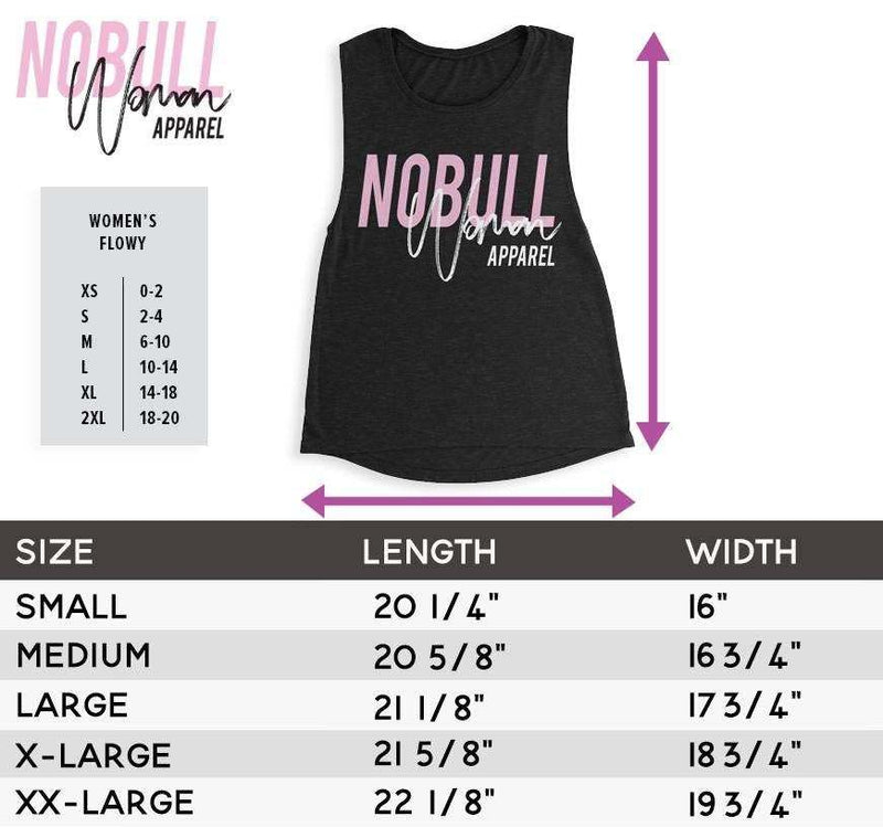 Girls Can tank top with "NoBull Woman Apparel" text, available in black, mauve, and white, sizes S-XXL, cotton/poly blend.