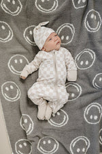 Mebie Baby Taupe Checkered Bamboo Double Zipper Pajamas For Baby Gender Neutral Footed - 
