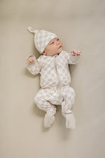 Mebie Baby Taupe Checkered Bamboo Double Zipper Pajamas For Baby Gender Neutral Footed - 