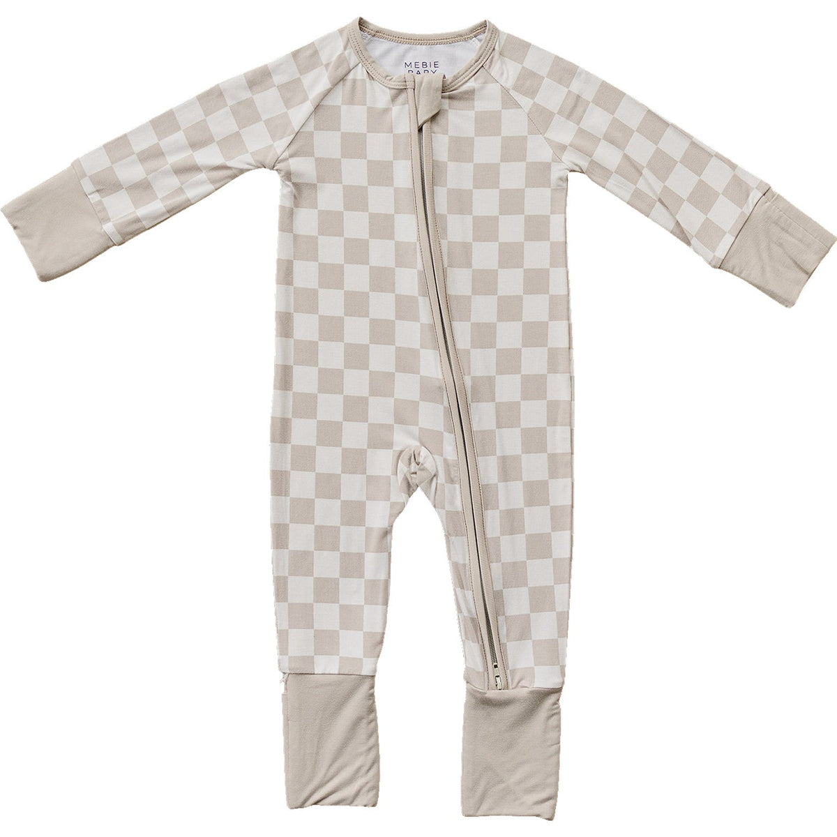 Mebie Baby Taupe Checkered Bamboo Double Zipper Pajamas For Baby Gender Neutral Footed - 