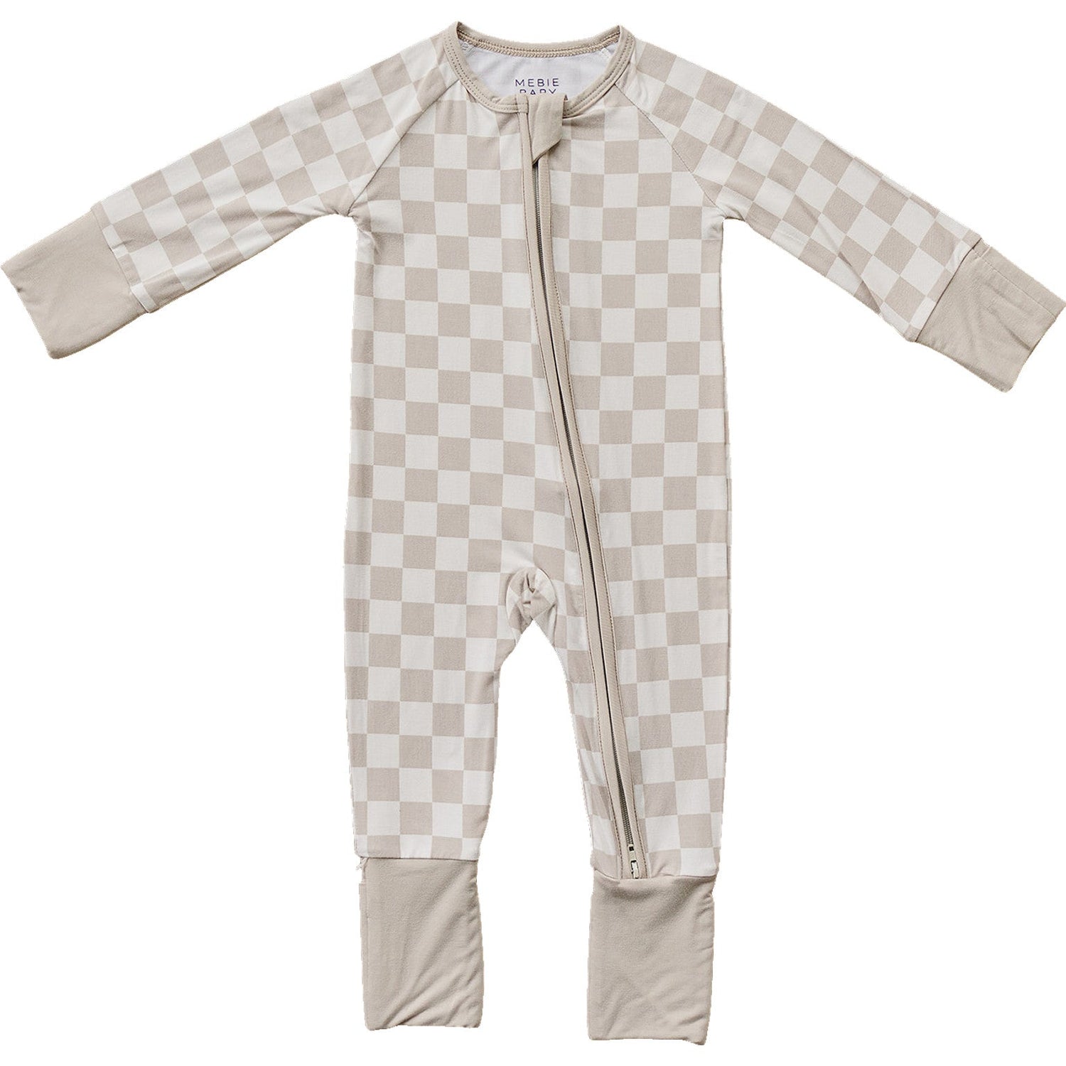 Mebie Baby Taupe Checkered Bamboo Double Zipper Pajamas For Baby Gender Neutral Footed - 