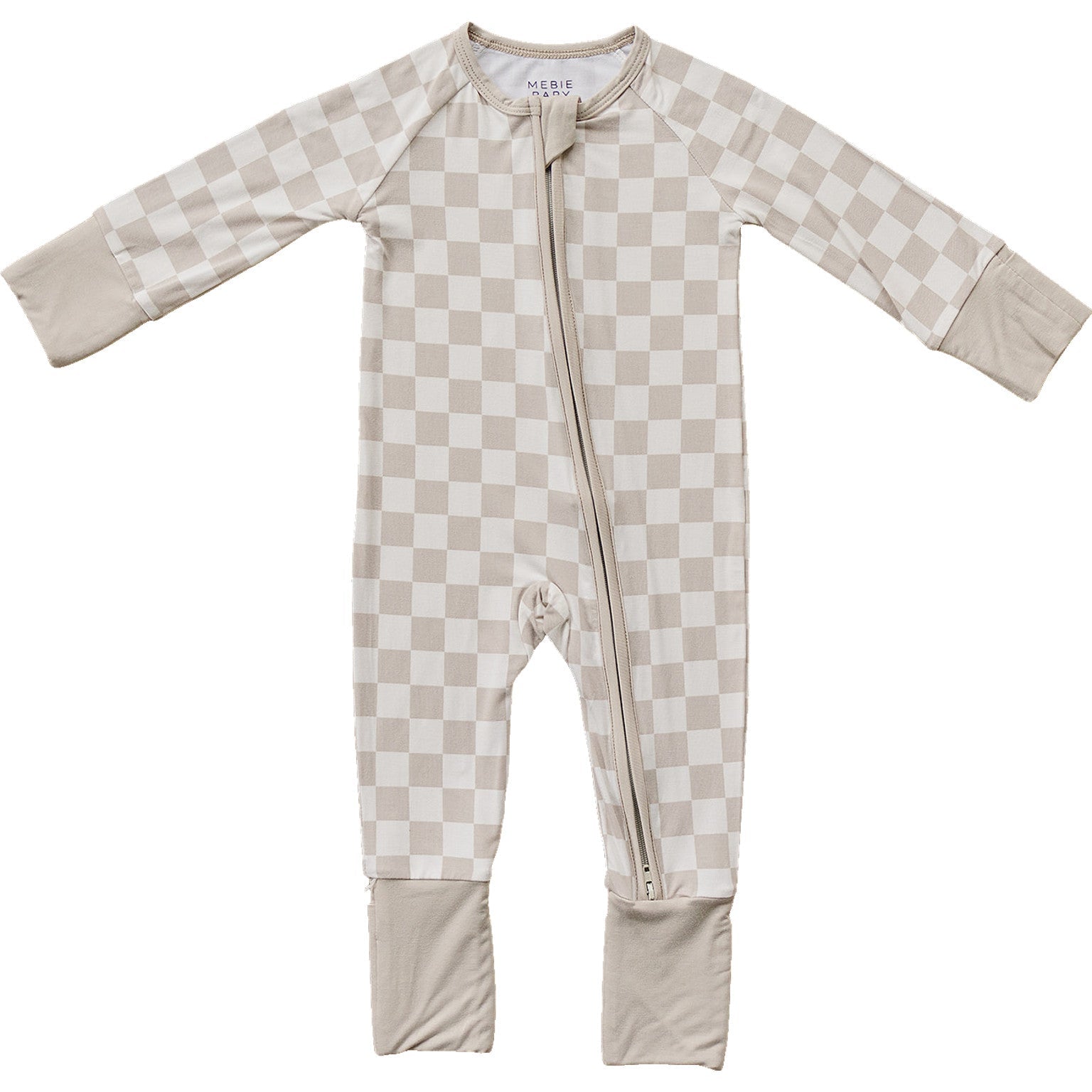 Mebie Baby Taupe Checkered Bamboo Double Zipper Pajamas For Baby Gender Neutral Footed - 