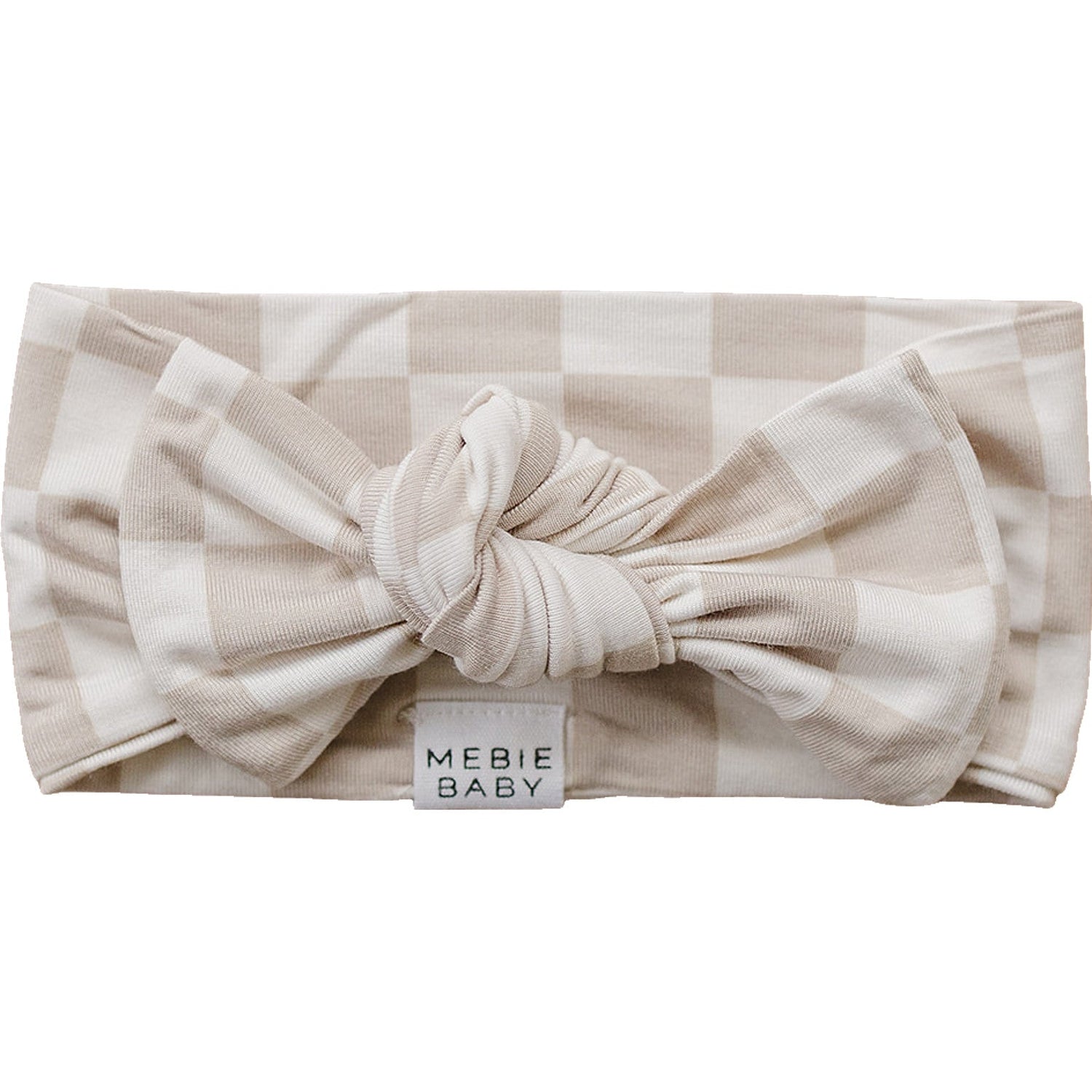 Mebie Baby Taupe Checkered Bamboo Head Wrap for Newborns and Up - 