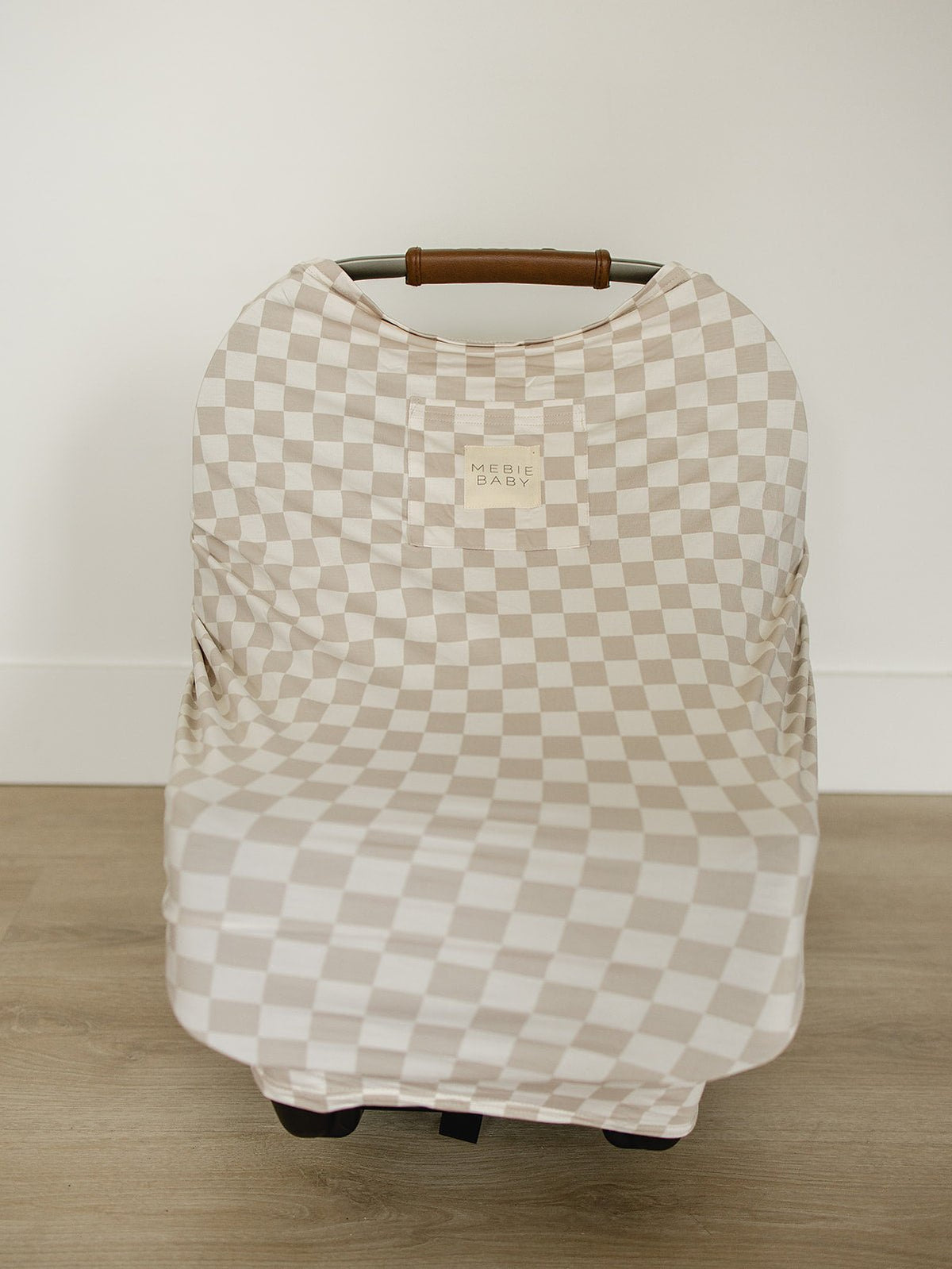 Mebie Baby Taupe Checkered Bamboo Multi Use Cover Nursing Car Seat Stroller High Chair - 