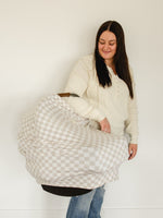 Mebie Baby Taupe Checkered Bamboo Multi Use Cover Nursing Car Seat Stroller High Chair - 
