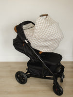 Mebie Baby Taupe Checkered Bamboo Multi Use Cover Nursing Car Seat Stroller High Chair - 