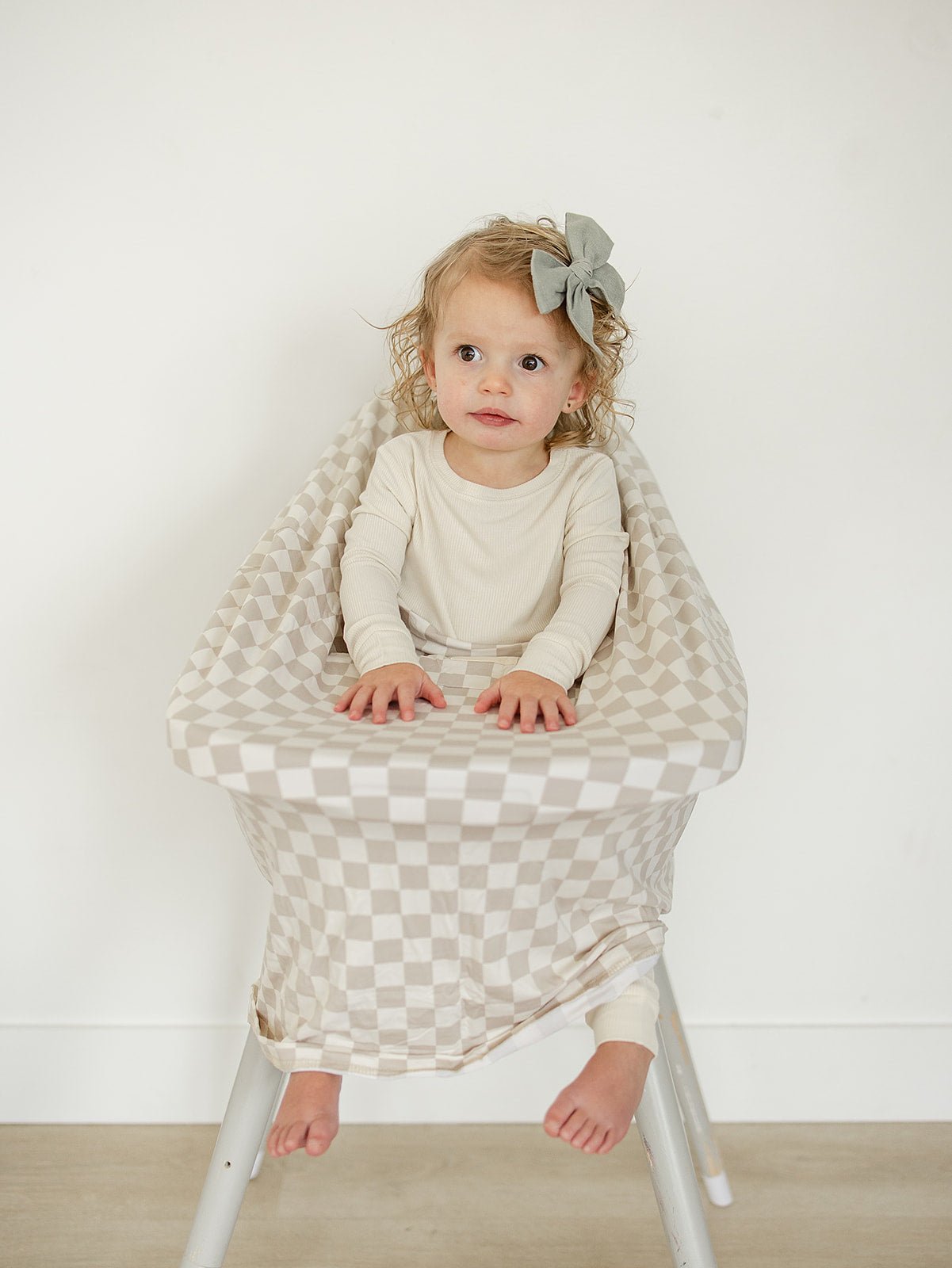 Mebie Baby Taupe Checkered Bamboo Multi Use Cover Nursing Car Seat Stroller High Chair - 
