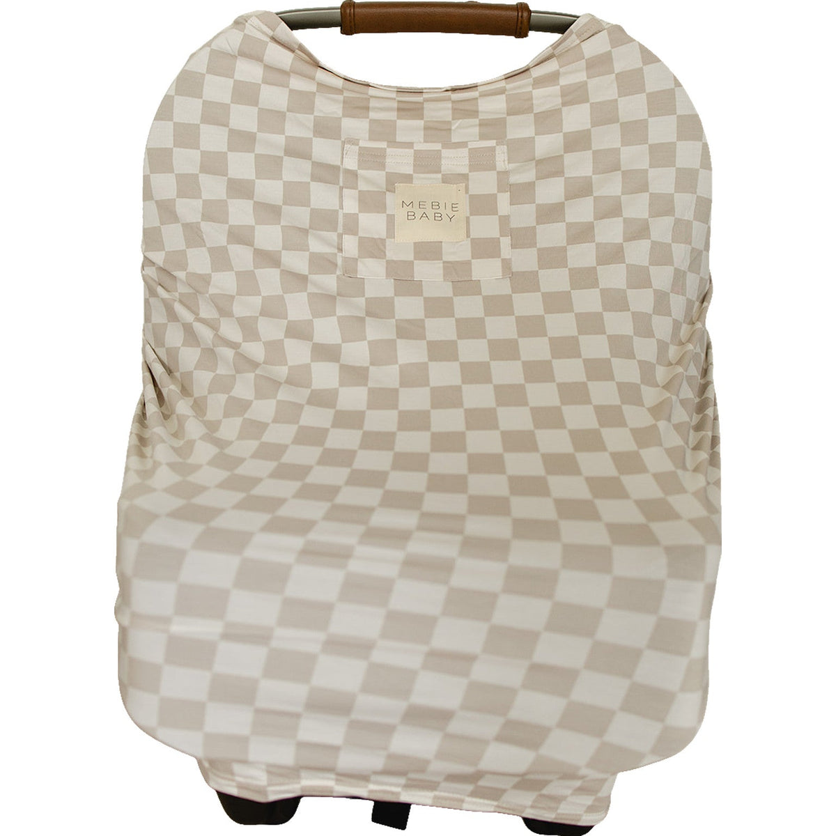 Mebie Baby Taupe Checkered Bamboo Multi Use Cover Nursing Car Seat Stroller High Chair - 