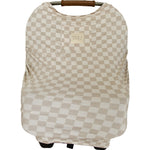 Mebie Baby Taupe Checkered Bamboo Multi Use Cover Nursing Car Seat Stroller High Chair - 