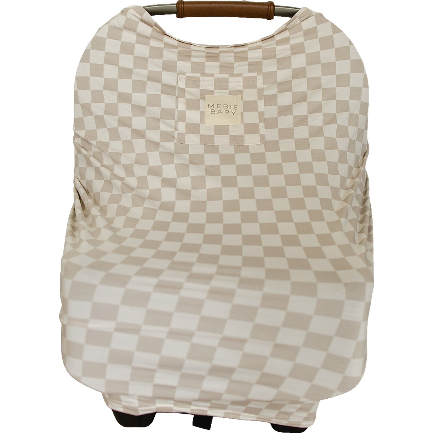 Mebie Baby Taupe Checkered Bamboo Multi Use Cover Nursing Car Seat Stroller High Chair - 