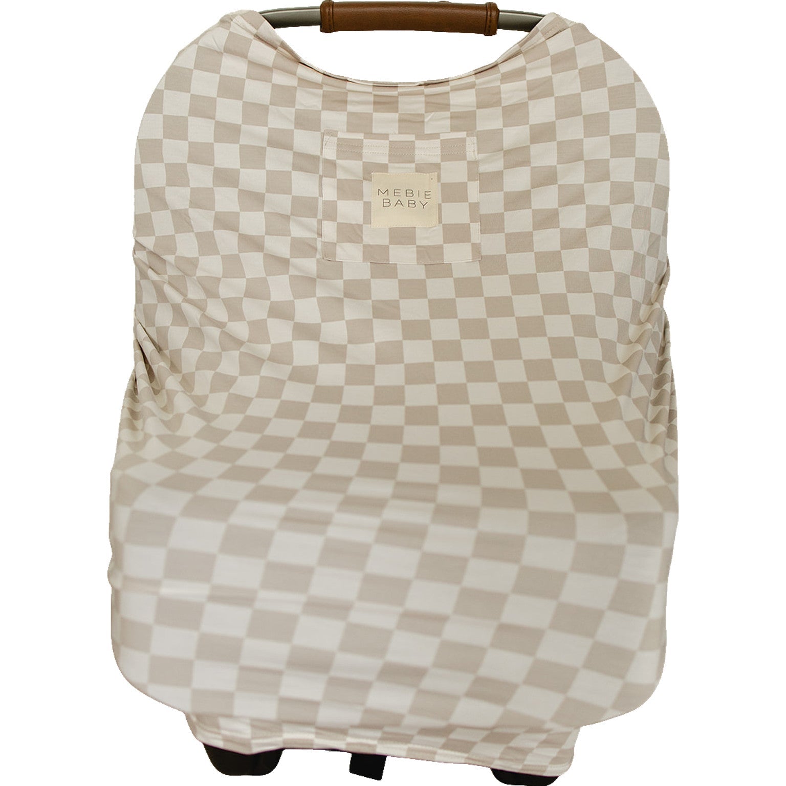 Mebie Baby Taupe Checkered Bamboo Multi Use Cover Nursing Car Seat Stroller High Chair - 