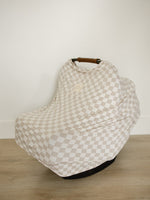 Mebie Baby Taupe Checkered Bamboo Multi Use Cover Nursing Car Seat Stroller High Chair - 