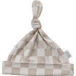 Mebie Baby Taupe Checkered Bamboo Newborn Knot Hat - 