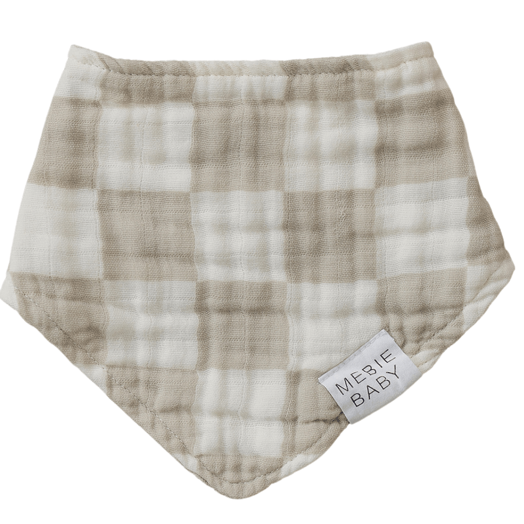 Mebie Baby Taupe Checkered Muslin Bib For Babies Gender Neutral Mebie Baby - 