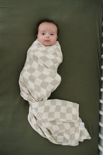 Mebie Baby Taupe Checkered Muslin Swaddle Blanket - 