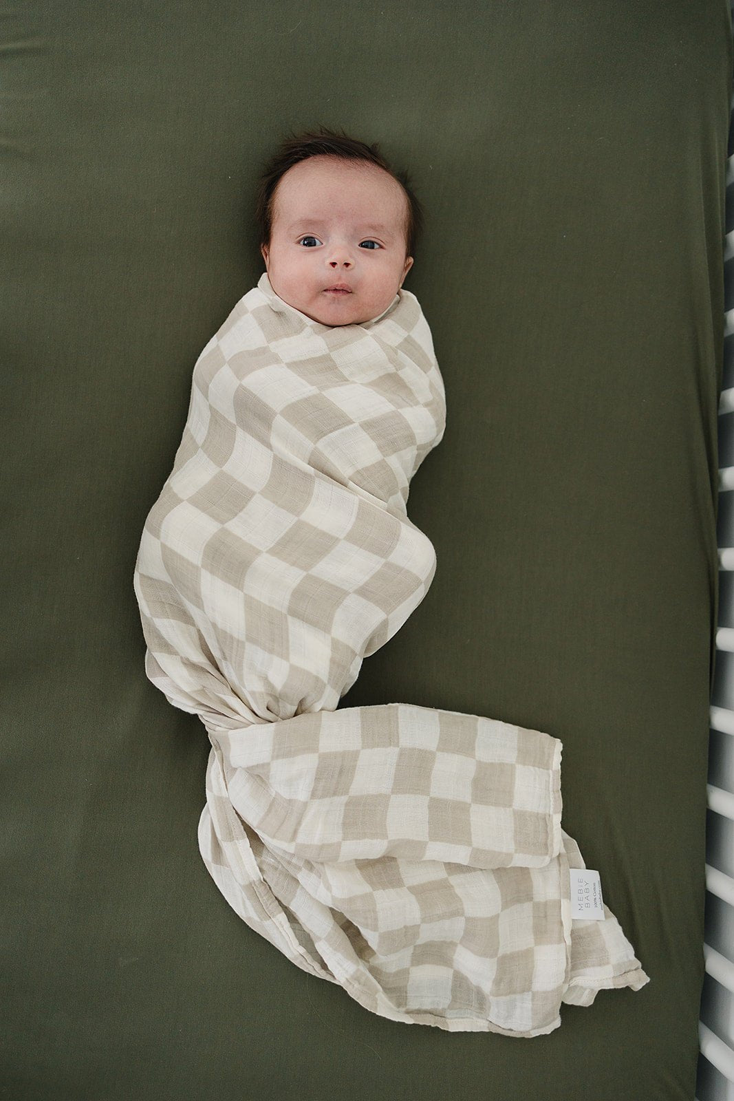 Mebie Baby Taupe Checkered Muslin Swaddle Blanket - 