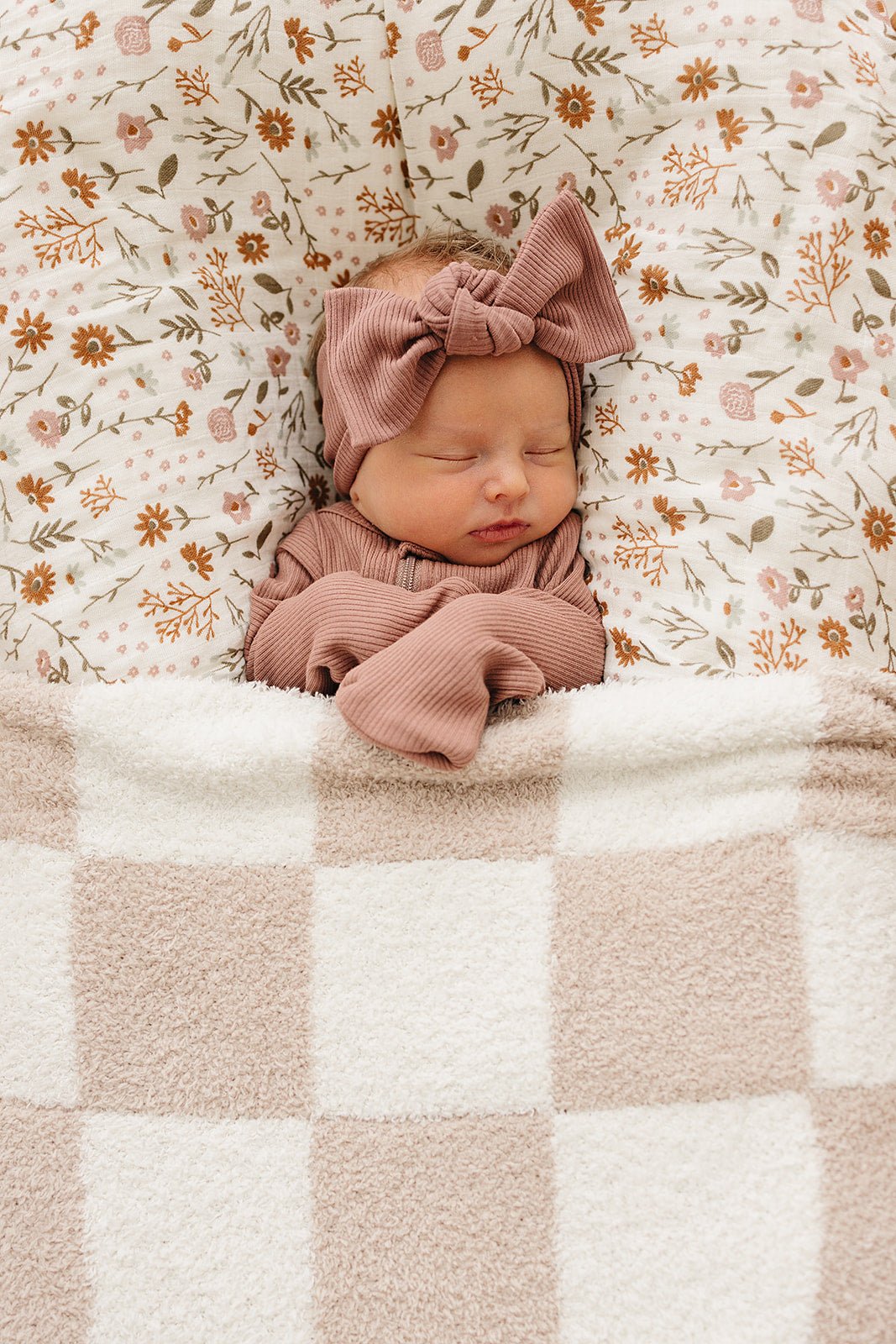 Mebie Baby Taupe Checkered Plush Blanket - 