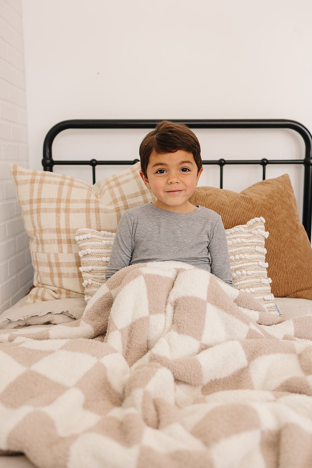 Mebie Baby Taupe Checkered Plush Blanket - 