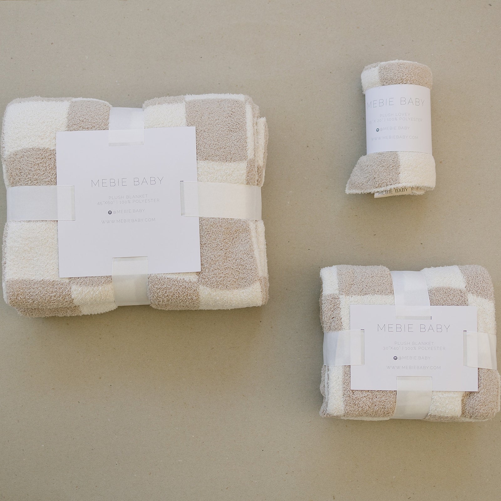 Mebie Baby Taupe Checkered Plush Blanket - 