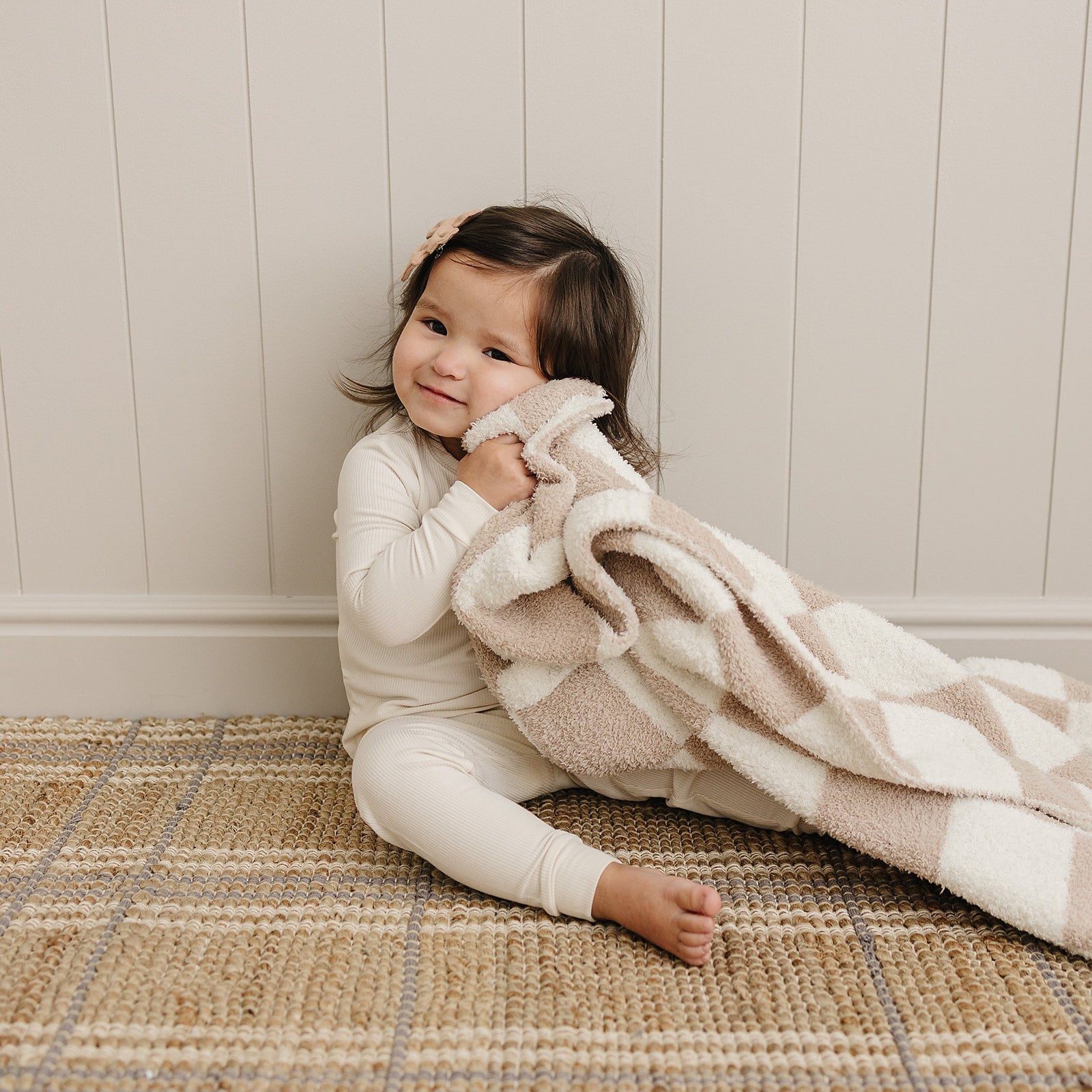 Mebie Baby Taupe Checkered Plush Blanket - 