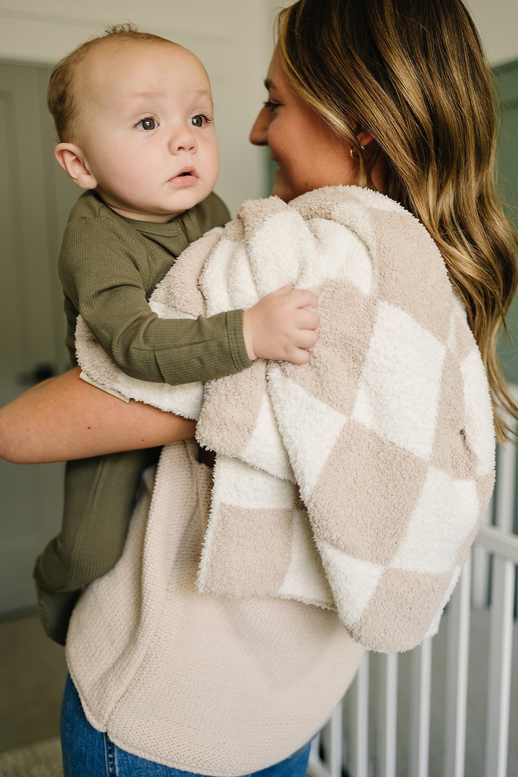 Mebie Baby Taupe Checkered Plush Blanket - 