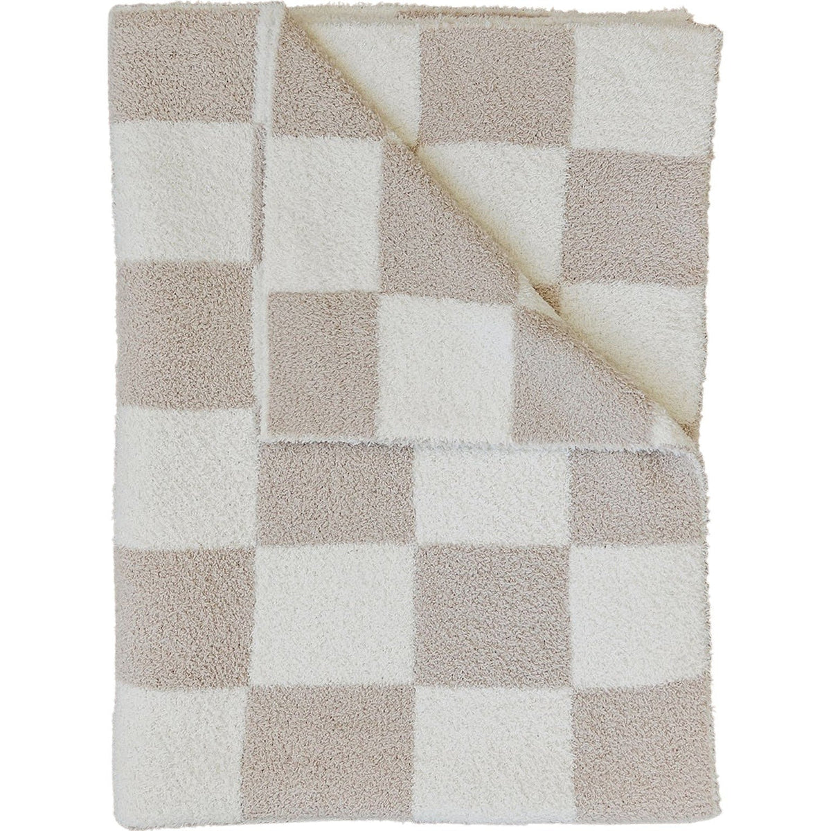 Taupe Checkered Plush Blanket - Linens, Wool, Towel, Woolen, Natural material | Everetts Place