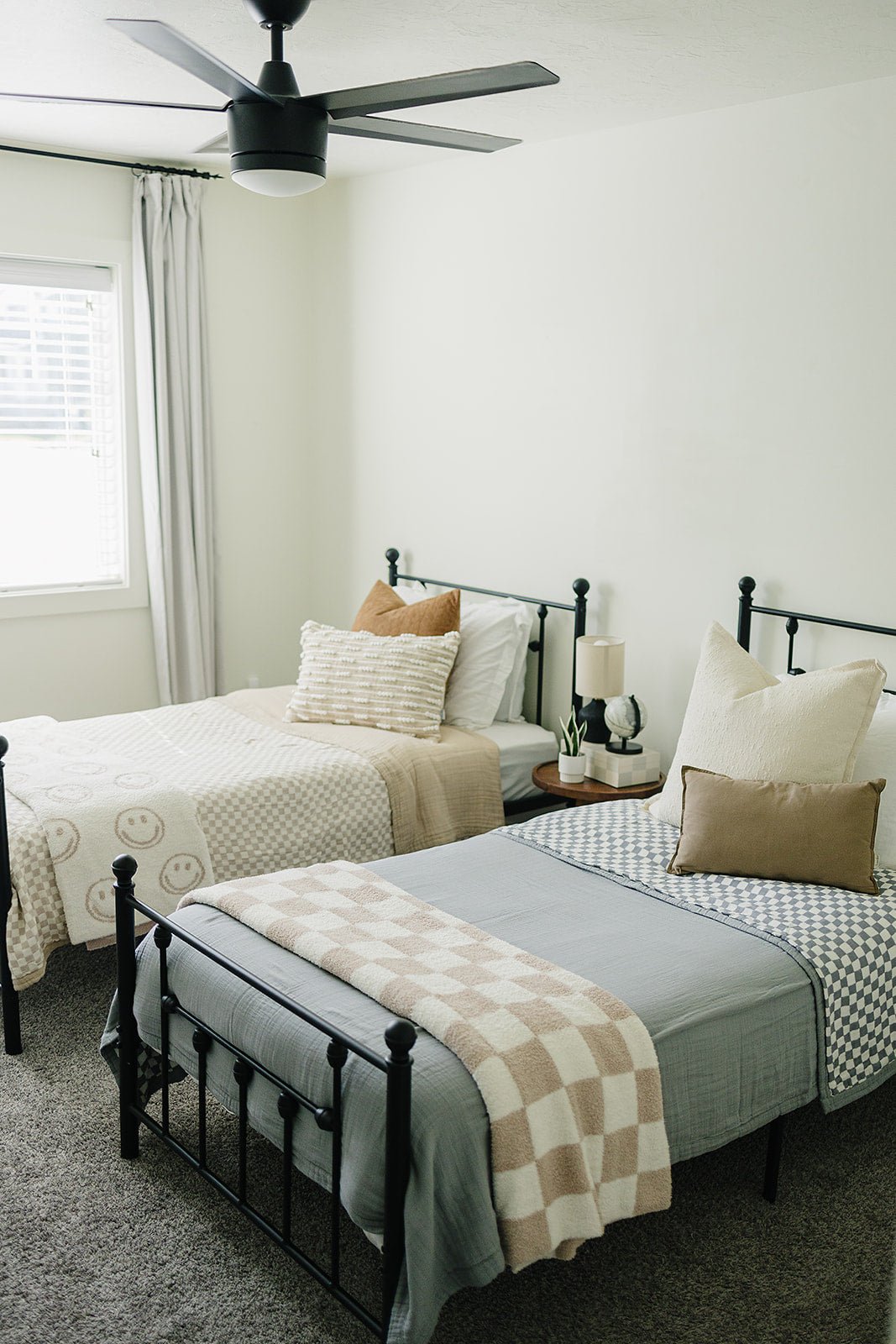 Mebie Baby Taupe Checkered Twin Muslin Quilt For Baby Bedding - 