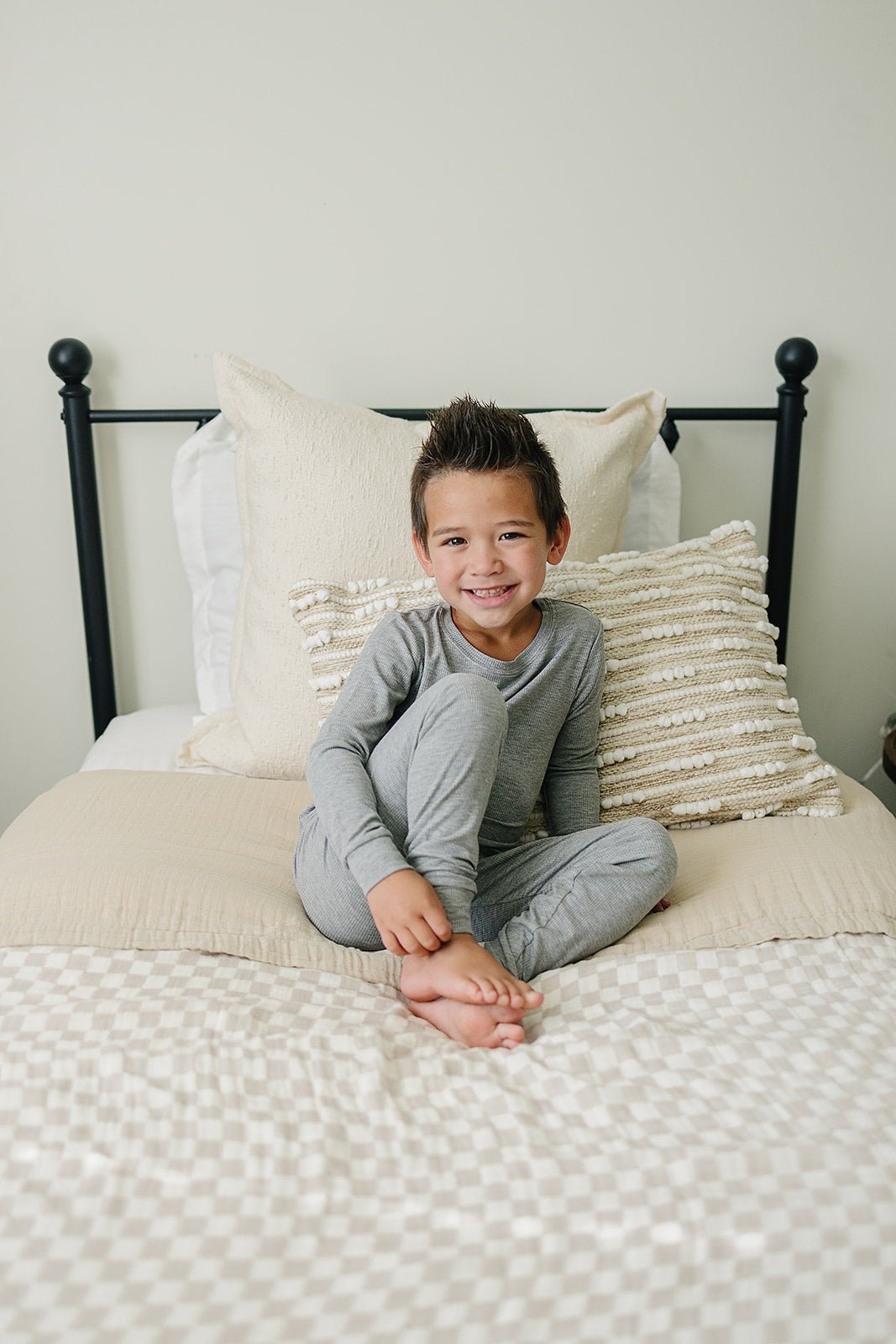 Mebie Baby Taupe Checkered Twin Muslin Quilt For Baby Bedding - 