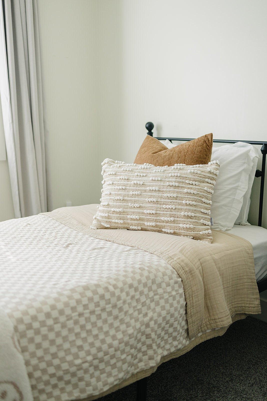 Mebie Baby Taupe Checkered Twin Muslin Quilt For Baby Bedding - 