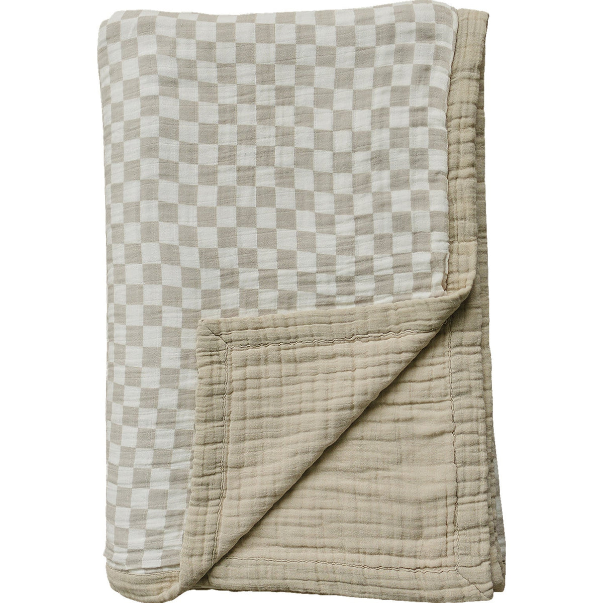 Mebie Baby Taupe Checkered Twin Muslin Quilt For Baby Bedding - 