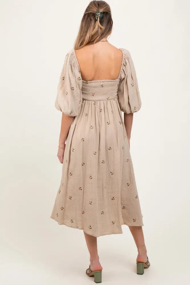 PinkBlush Taupe Floral Maternity Midi Dress - 