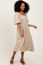PinkBlush Taupe Floral Maternity Midi Dress - 