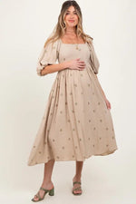 PinkBlush Taupe Floral Maternity Midi Dress - 