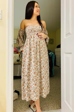PinkBlush Taupe Floral Off Shoulder Long Sleeve Maternity Maxi Dress Everetts Place