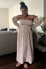 PinkBlush Taupe Floral Off Shoulder Long Sleeve Maxi Dress Everetts Place